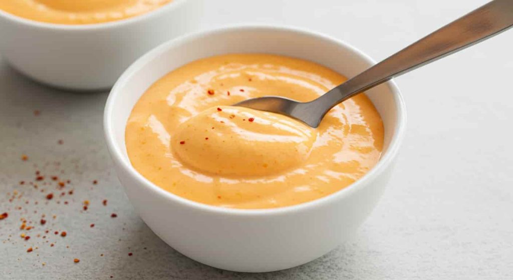 Easy Burger Bowl Recipe: Low-Carb, Flavor-Packed, and Quick! 15 Making burger bowl special sauce with mayonnaise, ketchup, mustard, pickle juice, dill relish, and spices mixed in a small bowl.