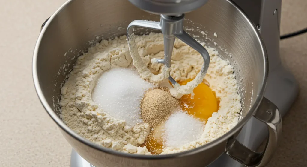 Perfect Braided Chocolate Chip Brioche Recipe 16 combining dry ingredients for braided chocolate chip brioche in a bowl