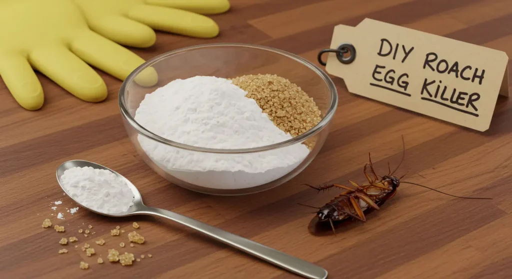 Products to Kill Roach Eggs 18 Bowl containing a mixture of baking soda and sugar as a DIY roach trap.