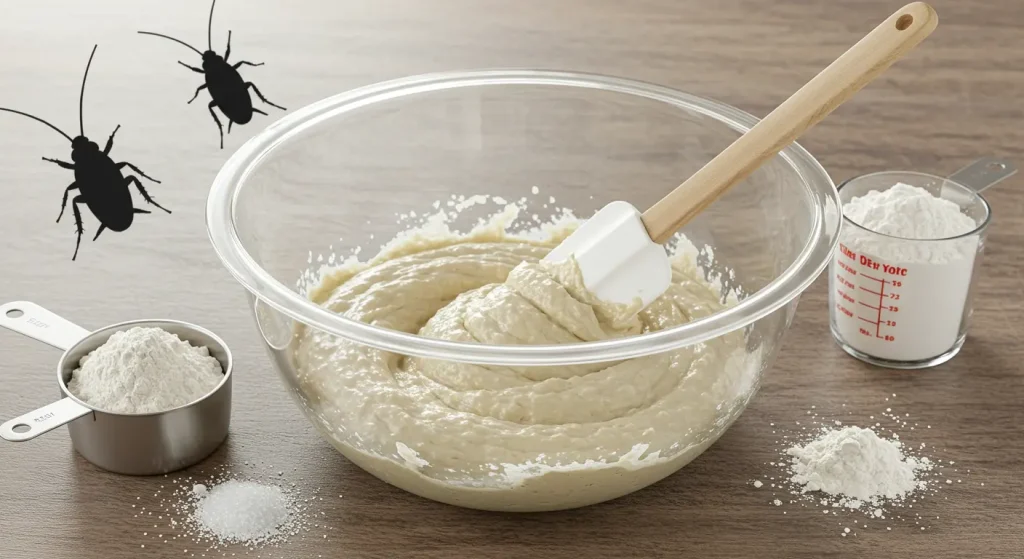 Products to Kill Roach Eggs 20 Bowl containing a paste made from boric acid, flour, and sugar for pest control.