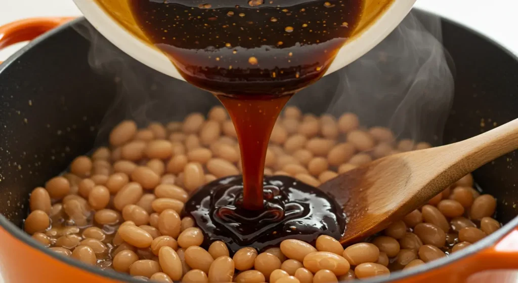 Easy Classic Canadian Molasses Baked Beans 19 Combining Beans and Molasses Mixture