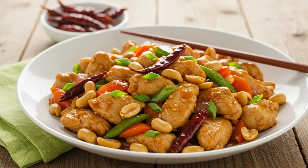 10 Perfect And Easy Healthiest Chinese Food Dishes 23 A colorful assortment of healthy Chinese dishes including Moo Goo Gai Pan, Steamed Fish with Vegetables, Szechuan Tofu, and Shrimp with Broccoli, presented on an elegant table setting.