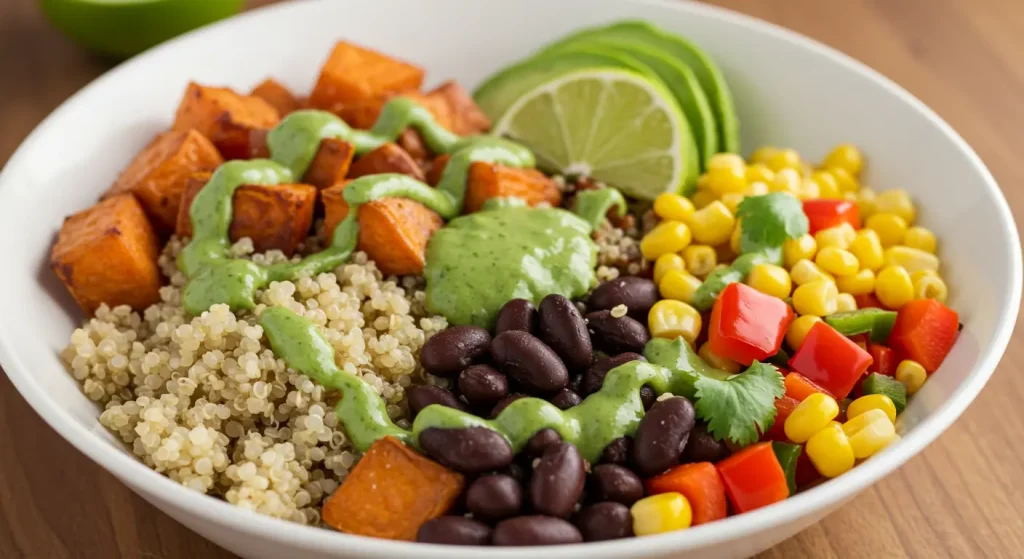 quinoa and black bean bowl, high-protein lunch ideas